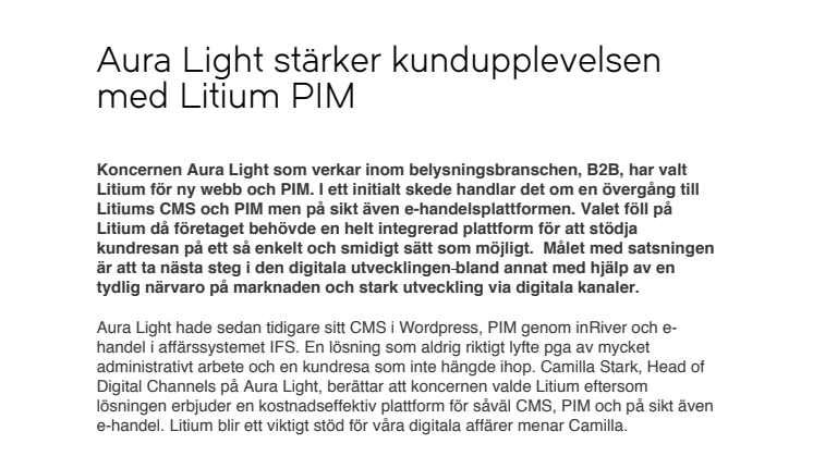 Aura Light stärker kundupplevelsen med Litium PIM 