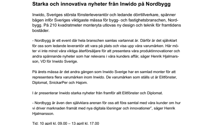 Starka och innovativa nyheter från Inwido på Nordbygg