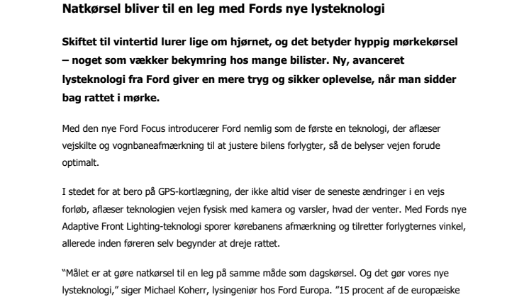 Natkørsel bliver til en leg med Fords nye lysteknologi