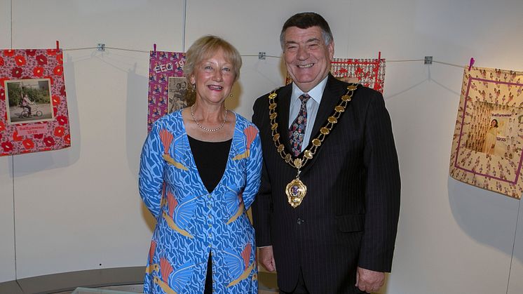 Pictured is Mayor of Mid and East Antrim, Alderman Noel Williams and artist Alex Dewart at the launch of the ‘A Good Drying Day’ exhibition at the Braid, Ballymena. 
