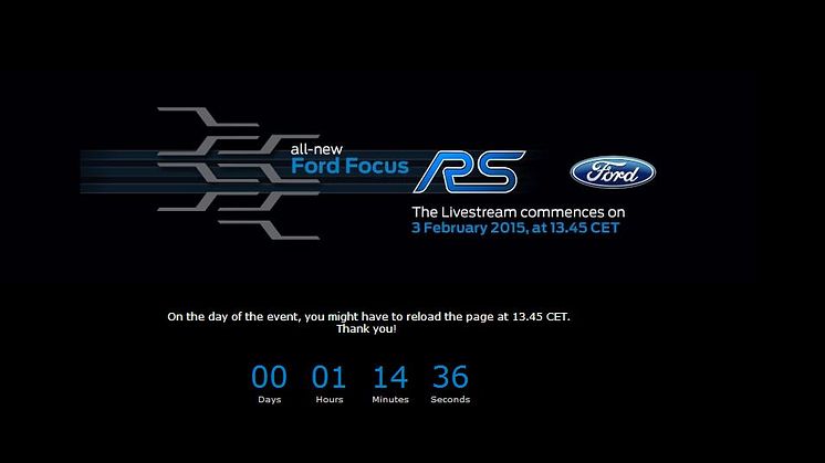 Se med når Ford afslører ny Focus RS live kl 13.45