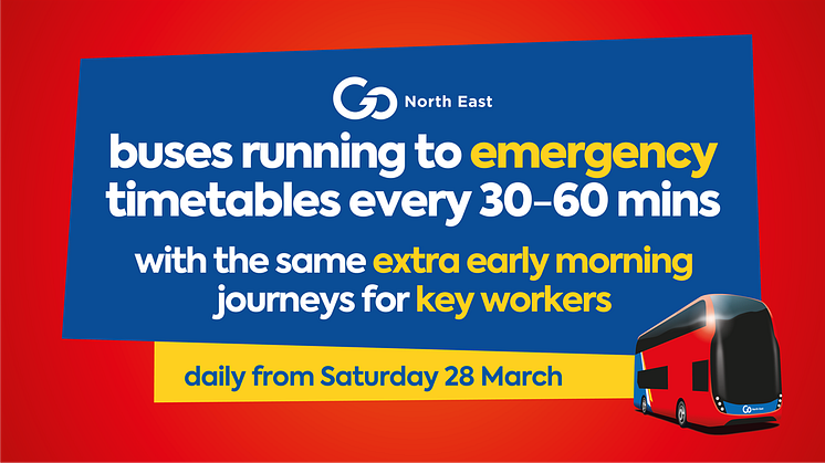 Emergency timetables for Go North East buses from Saturday 28 March due to the Coronavirus crisis