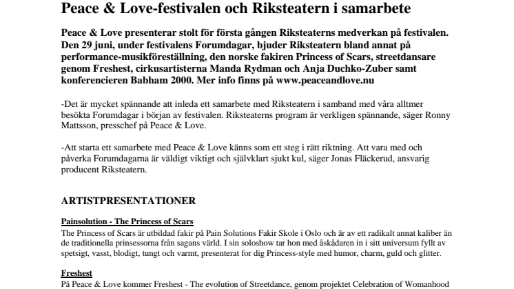 Peace & Love-festivalen och Riksteatern i samarbete