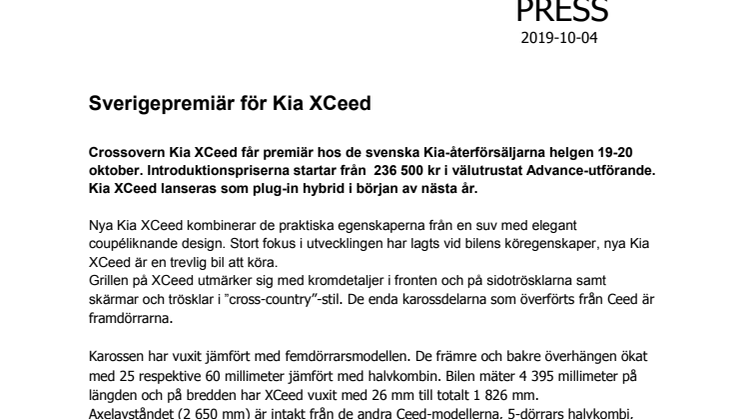 Sverigepremiär för Kia XCeed