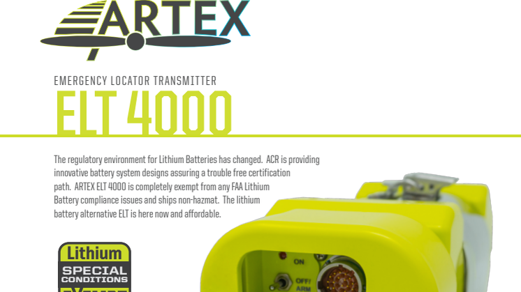ARTEX ELT 4000 Emergency Locator Transmitter - Spec Sheet