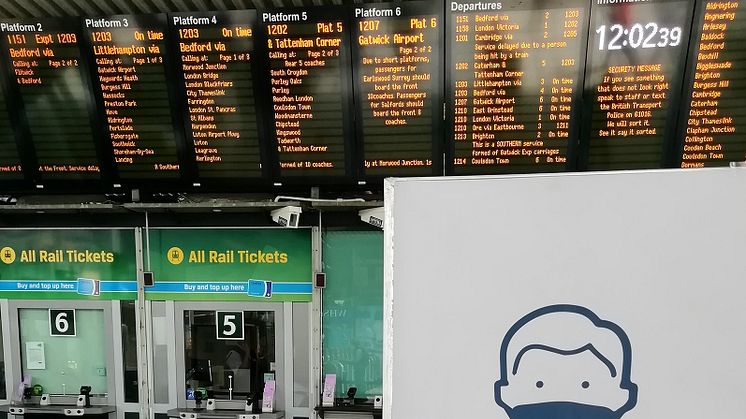 'Wear a face covering' is the message at all stations, including this one, at East Croydon