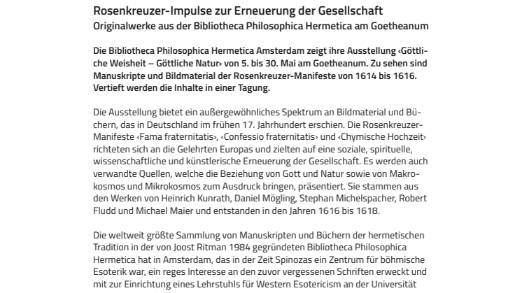 Rosenkreuzer-Impulse zur Erneuerung der Gesellschaft. Originalwerke aus der Bibliotheca Philosophica Hermetica am Goetheanum