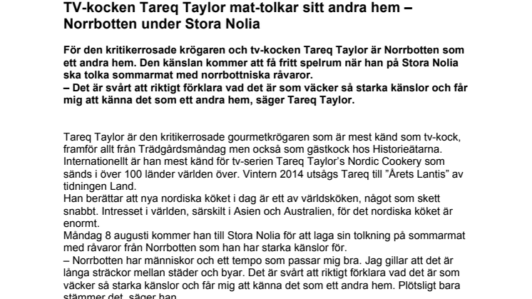 TV-kocken Tareq Taylor mat-tolkar sitt andra hem – Norrbotten under Stora Nolia
