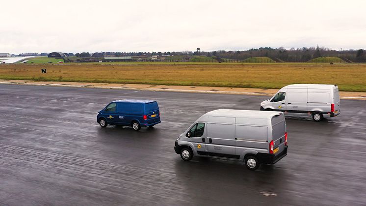 Commercial vans in testing at the Thatcham Research active safety testing facility 2