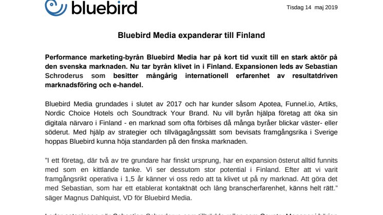 Bluebird Media expanderar till Finland