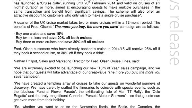 Save up to 30% with the Fred. Olsen Cruise Lines’ ‘Cruise Sale’ on selected 2014/15 departures
