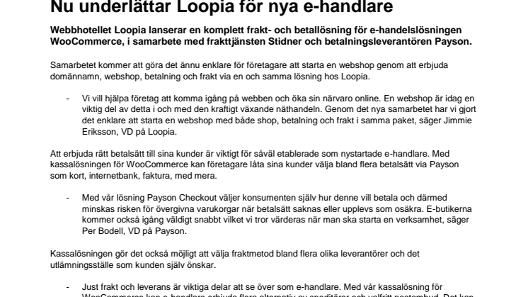 Nu underlättar Loopia för nya e-handlare
