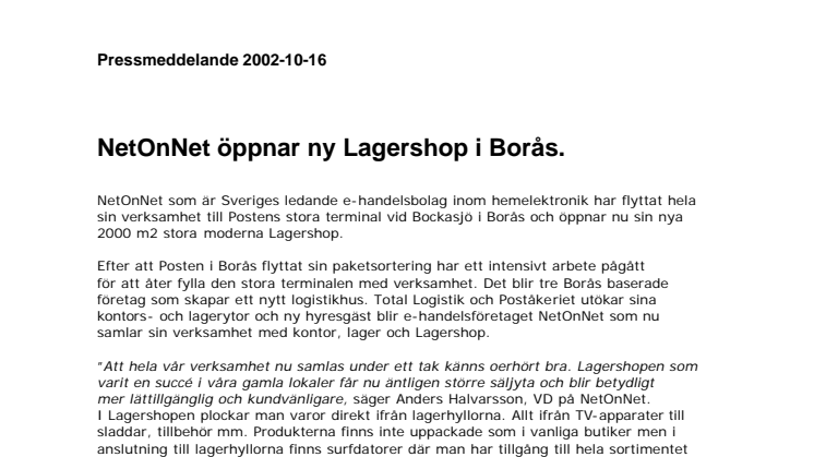 NetOnNet öppnar ny Lagershop i Borås.