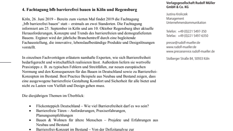 4. Fachtagung bfb barrierefrei bauen in Köln und Regensburg