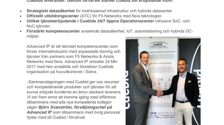 Svenska IT-säkerhetsföretaget Cuebid Holding AB förvärvar Advanced IP Scandinavia och stärker sin position som en av Sveriges främsta IT säkerhetsleverantörer
