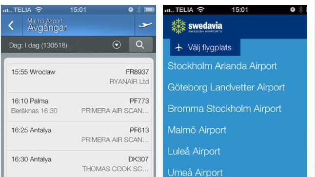 Alla flygplatser i en app från Swedavia
