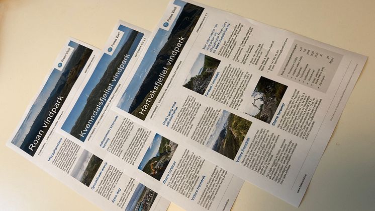 Tre nyhetsbrev på vei til naboer av Roan, Harbaksfjellet og  Kvenndalsfjellet vindparker
