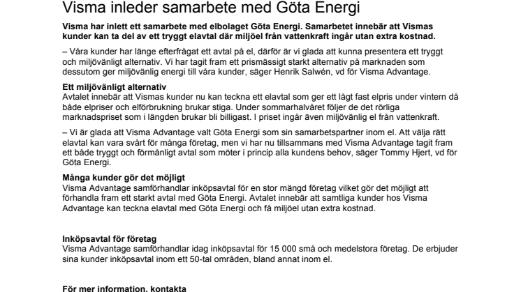 Visma inleder samarbete med Göta Energi
