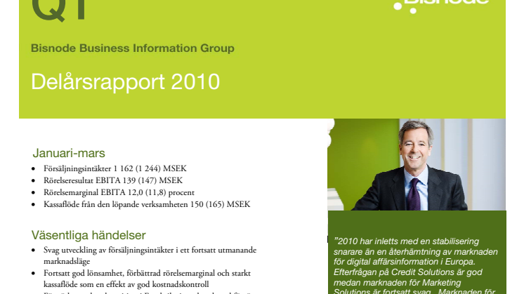 Bisnode delårsrapport januari-mars 2010