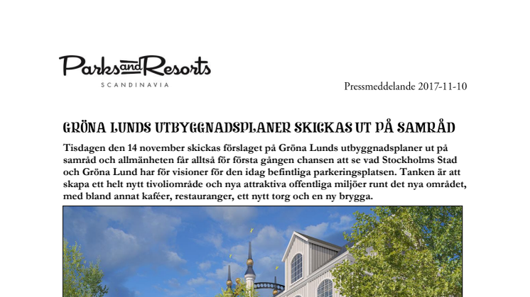 Gröna Lunds utbyggnadsplaner skickas ut på samråd