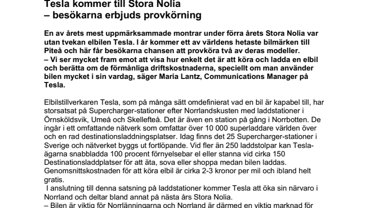 Tesla kommer till Stora Nolia  – besökarna erbjuds provkörning