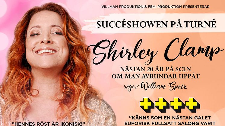 Shirley Clamp på Allsång på Skansen ikväll och turnéaktuell med succéshowen Nästan 20 år på scen om man avrundar uppåt - premiär 23 september