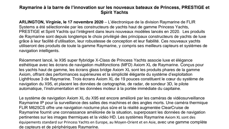 Raymarine à la barre de l’innovation sur les nouveaux bateaux de Princess, PRESTIGE et Spirit Yachts  