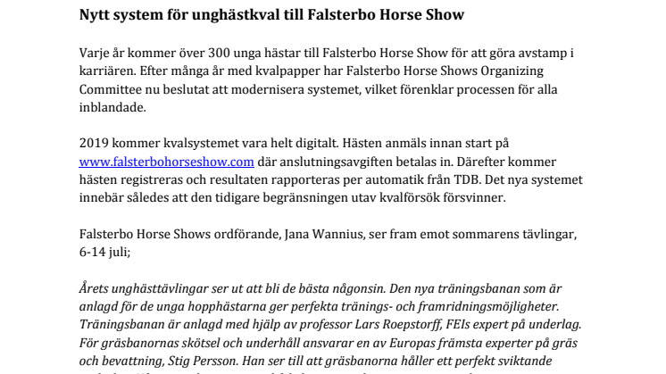 Nytt system för unghästkval till Falsterbo Horse Show