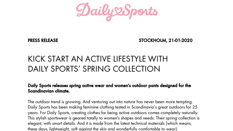 KICK START AN ACTIVE LIFESTYLE WITH  DAILY SPORTS’ SPRING COLLECTION