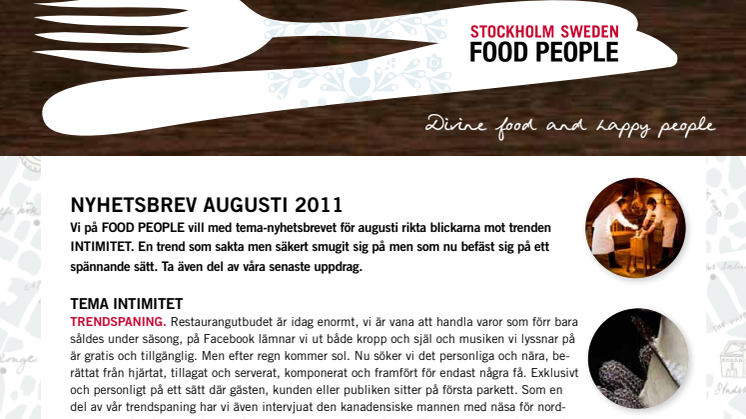 FOOD PEOPLE Nyhetsbrev Augusti 2011