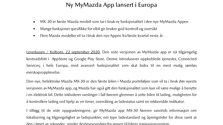 Ny MyMazda App lansert i Europa