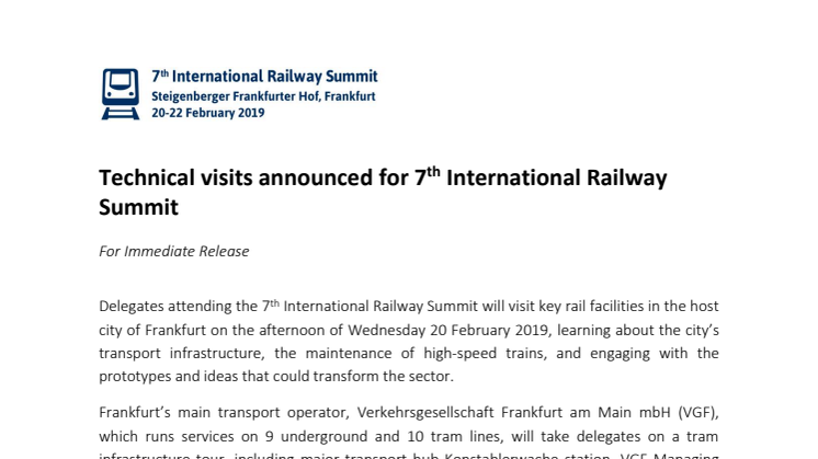 Technical visits announced for 7th International Railway Summit