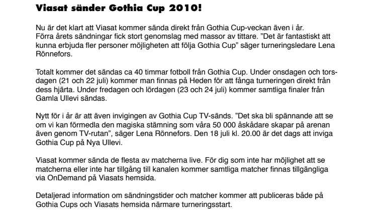 Viasat sänder Gothia Cup 2010!