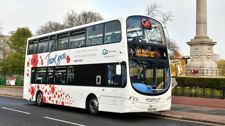 Go North East's branded poppy bus which runs all-year-round