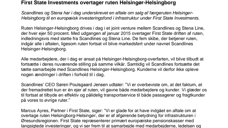 First State Investments overtager ruten Helsingør-Helsingborg