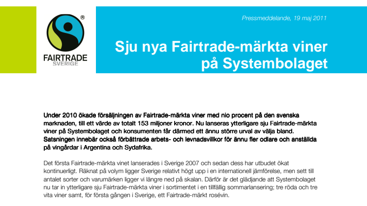 Sju nya Fairtrade-märkta viner på Systembolaget
