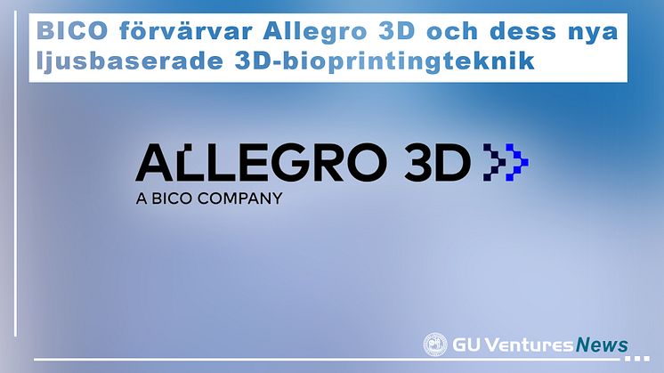 BICO förvärvar Allegro 3D och dess nya ljusbaserade 3D-bioprintingteknik