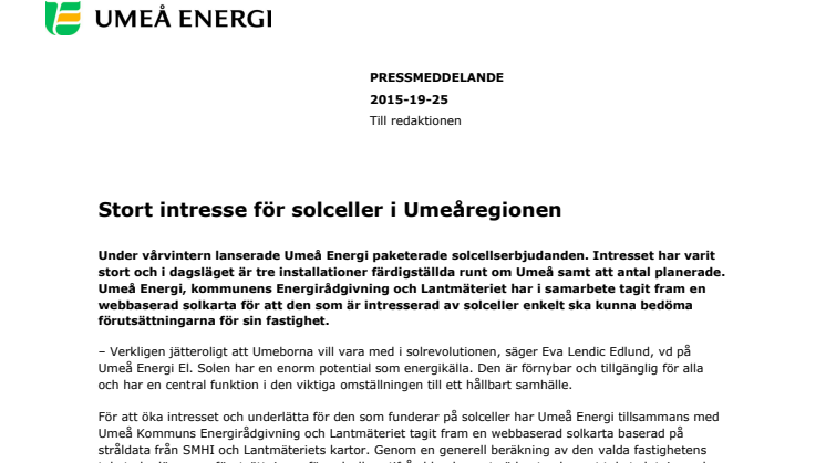 Stort intresse för solceller i Umeåregionen