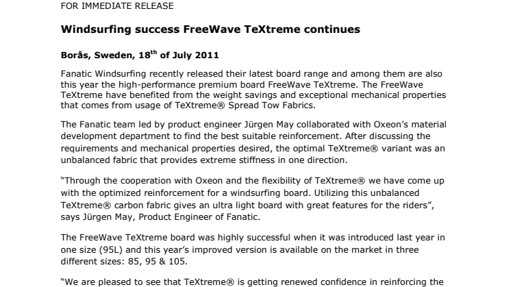 Windsurfing success FreeWave TeXtreme continues