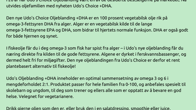 Nyhet fra Udo’s Choice: Endelig et vegetabilsk alternativ til fiskeolje!