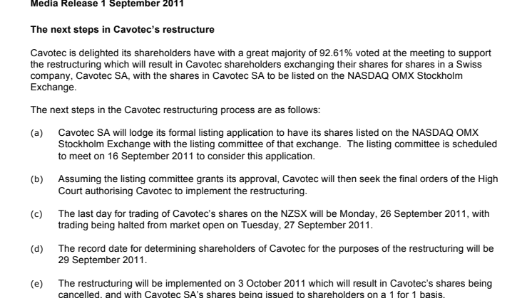 Cavotec shareholders approve restructuring, Stockholm OMX listing proposal