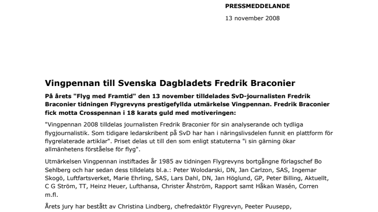 Vingpennan till Svenska Dagbladets Fredrik Braconier