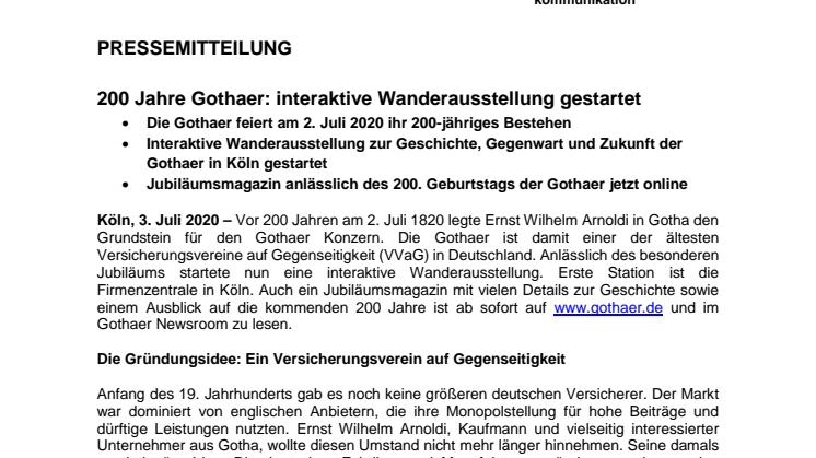 200 Jahre Gothaer: interaktive Wanderausstellung gestartet 