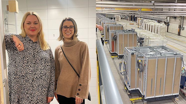 Amanda Borneke och Nikolina Sekulic från Sweco gästar våra fabriker i Kalix och Överkalix.
