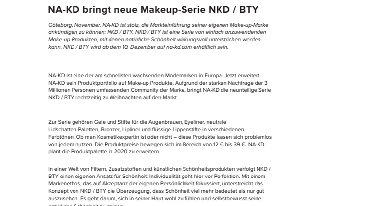  Modemarke NA-KD veröffentlicht neue Make-up-Serie NKD / BTY 