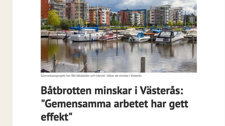Uppmaningen att använda appen CoBoats ger effekt - båtbrotten minskar i Västerås