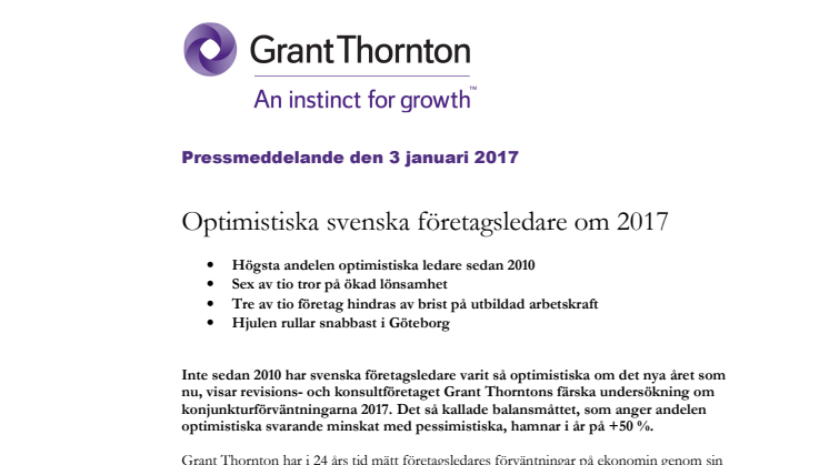 Optimistiska svenska företagsledare om 2017