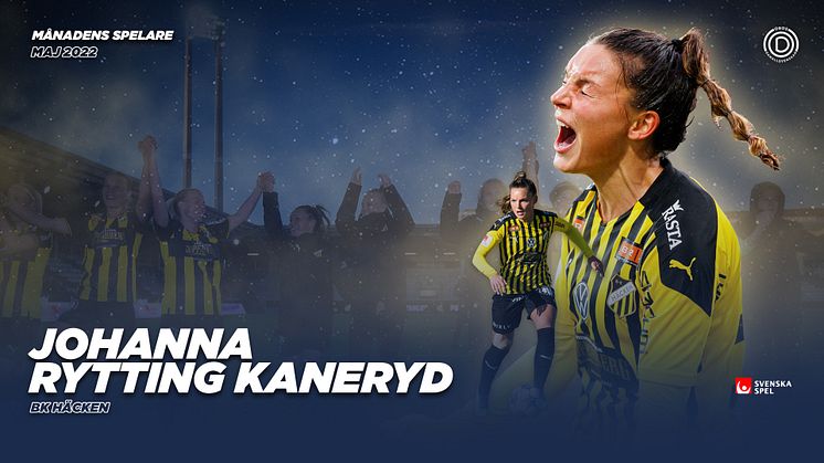 BK Häckens Johanna Rytting Kaneryd har röstats fram till Månadens Spelare i OBOS Damallsvenskan i maj.