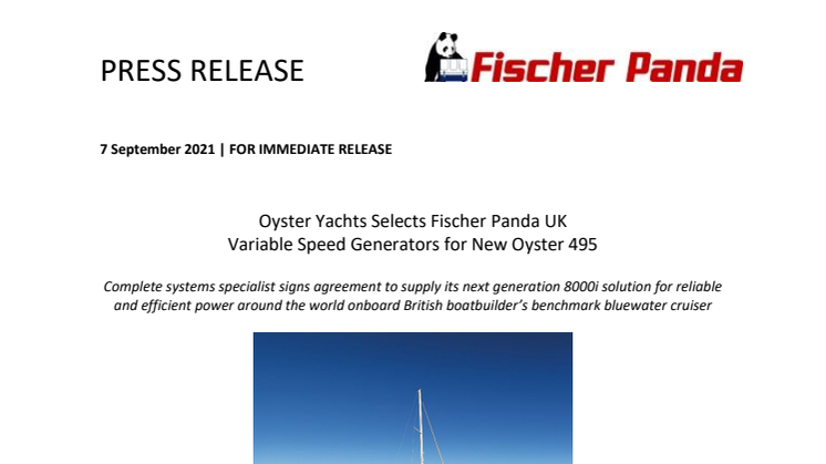 7 September 2021 - Oyster Yachts Selects Fischer Panda UK Generators for New Oyster 495.pdf