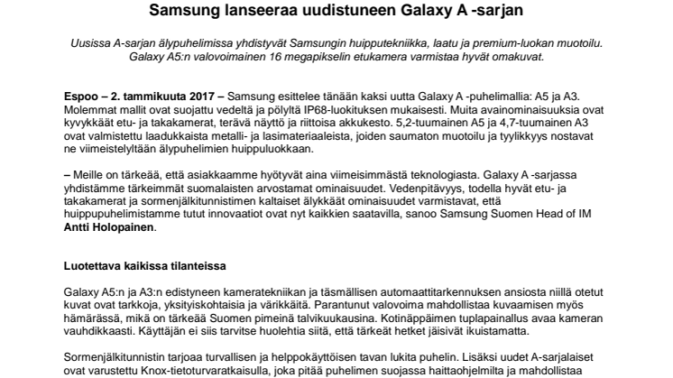 Samsung lanseeraa uudistuneen Galaxy A -sarjan